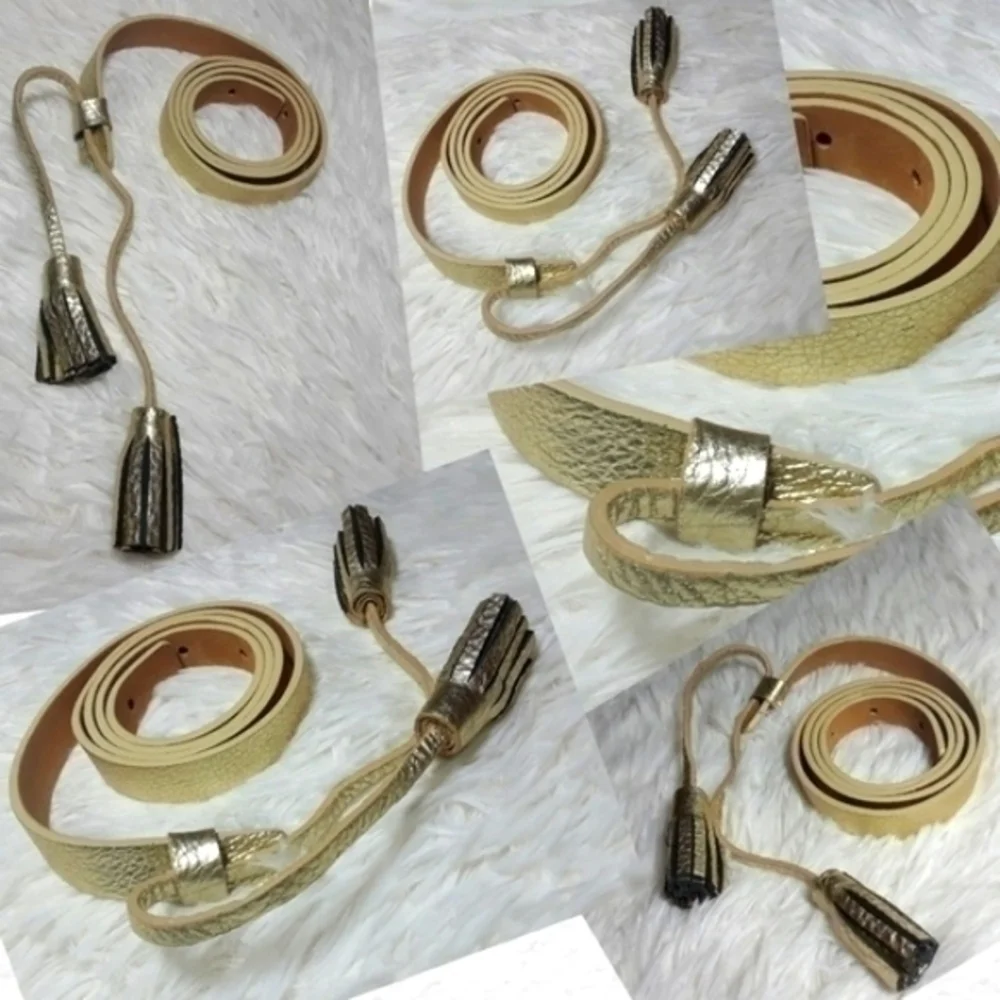 Metallic Pebble Leather Tassel Belt